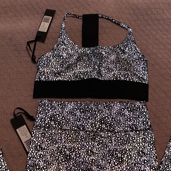 NWT Noli Yoga Legging + Bra Silver Ultra Reflective Glow Set Small XS S - Picture 13 of 16